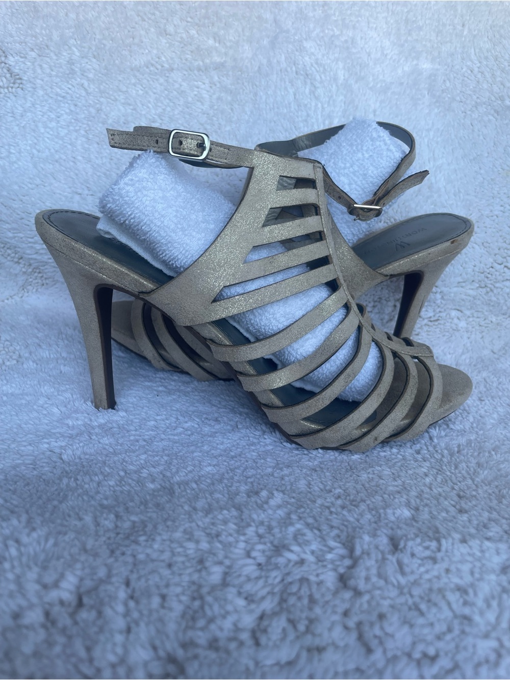 Worthington Loomer Metallic Gold Caged Stiletto Heels Size 9M